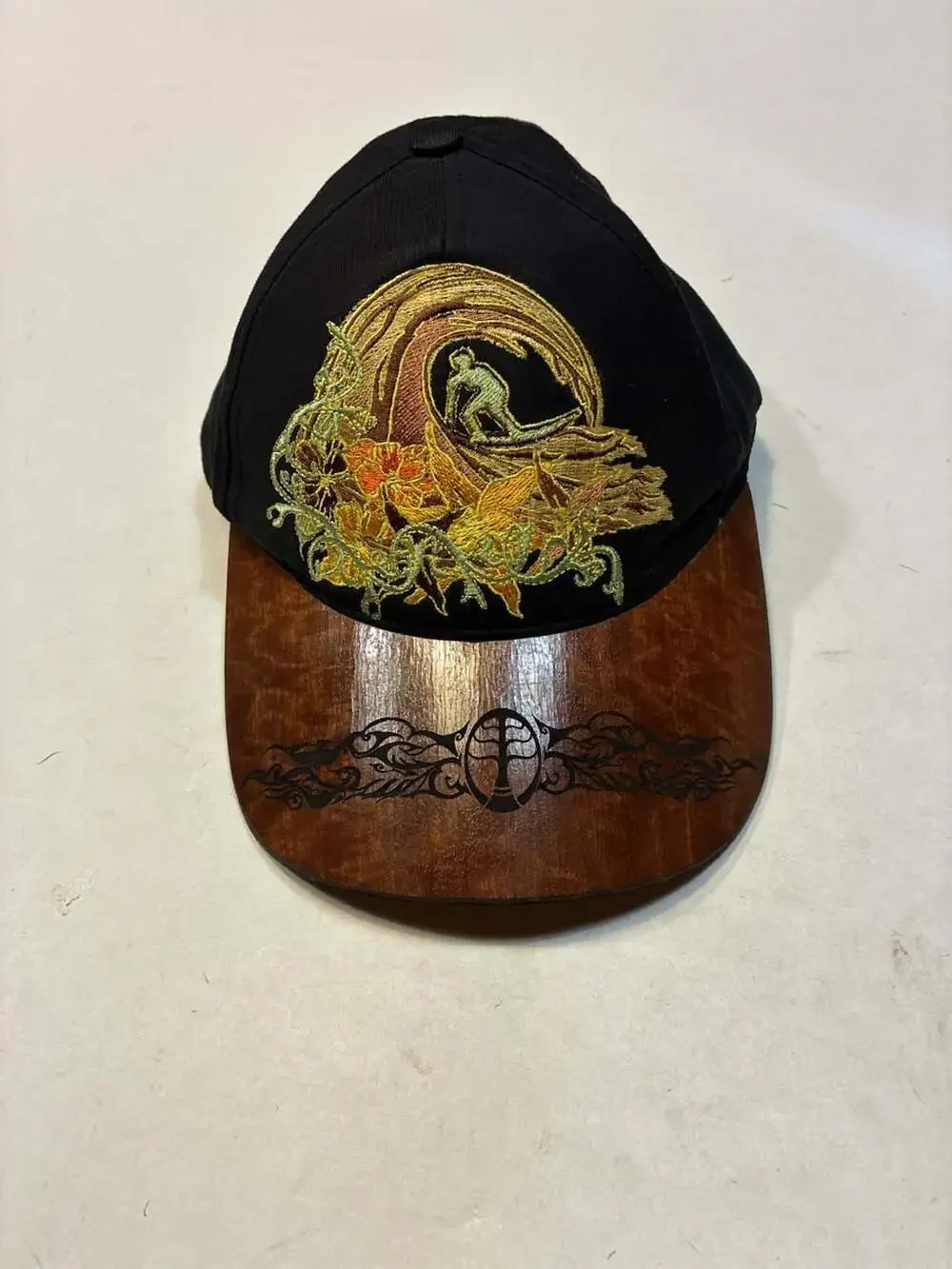 Makahari Malaysia Embroidered Surfer Hat with Wood Grain Brim